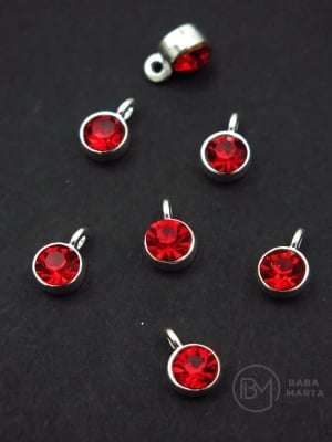 Pandantiv metalic cu cristal roșu 10x7mm 10 bucăți 304344