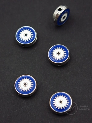 Mărgele metallice ochi blue 10x4mm gaură 1mm 5 buc 304348