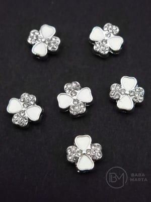 Mărgele metallice trifoi cu cristal 10x3mm gaură 1.5mm 5 bucăți 304354