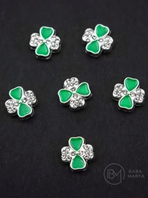 Mărgele metallice trifoi cu cristal 10x3mm gaură 1.5mm 5 bucăți 304355