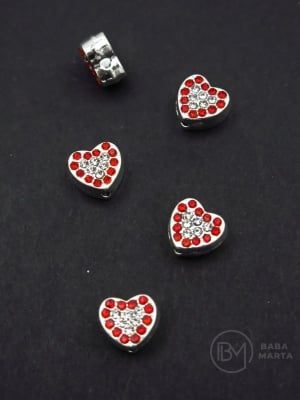 Mărgele metalice în formă de inimă, cristale, 9x8x4mm, gaură 1.5mm, 5 bucăți 304356