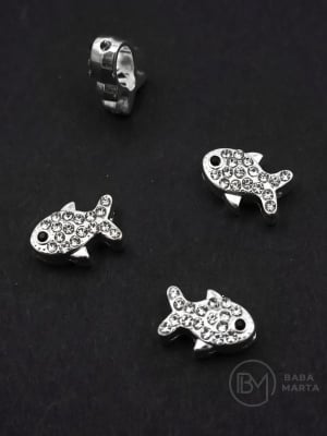 Mărgele metallice fish cu cristal 12x7mm gaură 1mm 5 buc 304357