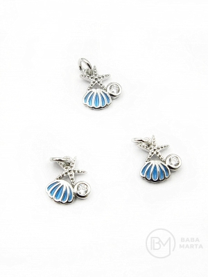 Pandantiv stea de mare cu scoică 10x8x2mm alamă cu zirconii 305238