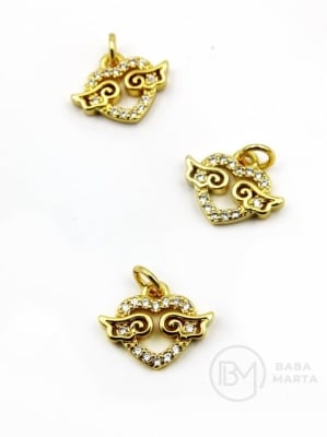 Pandantiv inimă 10x13mm alamă cu zirconii forjat 305393