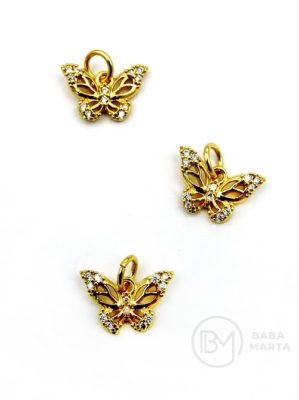 Pandantiv butterfly din alamă 8x13mm cu zirconiu forged 305401