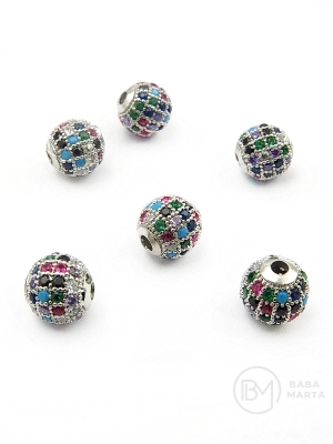 Mărgele sferică de 8 mm din alamă cu zirconii colorate 305408