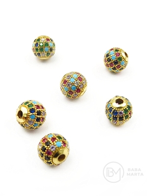 Mărgele sferă din alamă de 8 mm cu zirconii colorate 305409