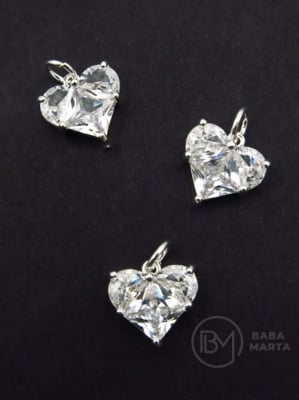 Pendant inimă 12x12mm alamă cu zirconii 305433