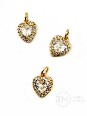Pendant inimă 12x10mm alamă cu zirconii 305434