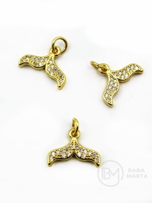 Pendant cu coadă 15x10mm din alamă cu zirconii 305448
