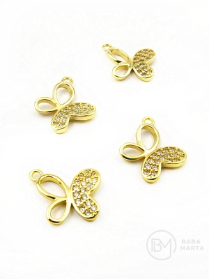Pandantiv fluture 10x13x2mm alamă cu zirconiu 305513