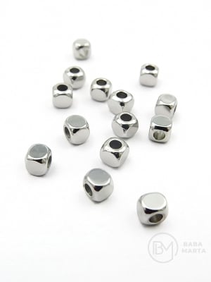 Mărgele cubice de culoare nichel, 4 mm, acoperit cu alamă, 10 buc. 305931