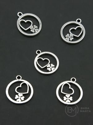 Pandantiv metalic cu trifoi și inimă 18x15mm 10 buc 306599