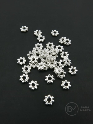 Mărgele metallice floare 6x2mm, gaură albă 2mm, 100 bucăți 306604