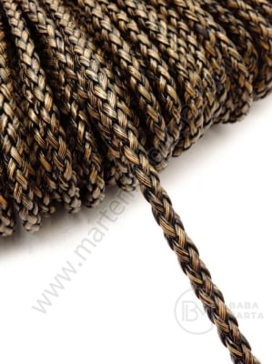 Piele impletita neagră cu cercei maro rotundi 5mm 1 metru 421209