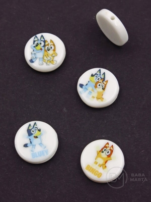 Mărgele din plastic 15x4mm albe cu imagine 5 buc 312749