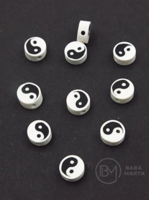 Mărgele FIMO Yin și Yang 9~10x4.5mm 10 buc 312941