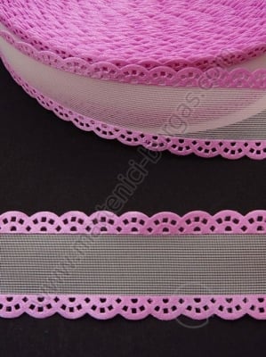 Panglică 26mm organza albă cu dantelă mov 1 paquet 5 meters 451395