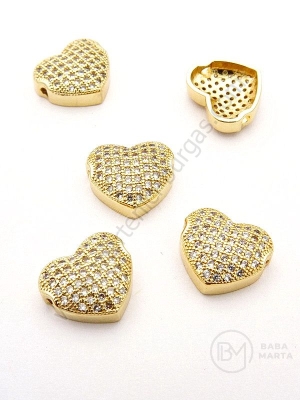 Margele inimă 10x11.5x4mm alamă cu zirconii forjate 1 bucată 305340