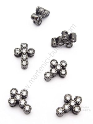 Mărgele cruce 11x8.5x3.5mm cu zirconii forjate, orificiu 0.8mm, 1 bucată 305287