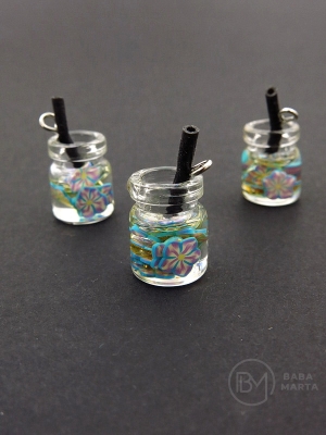 Pendant sticla borcan 14x10mm cu cocktail de fructe 1 pachet 2 bucati 335514