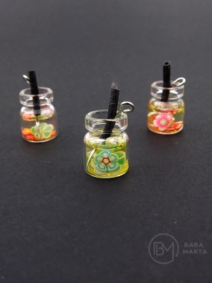 Pendant sticla borcan 14x10mm cu cocktail de fructe 1 pachet 2 bucati 335520
