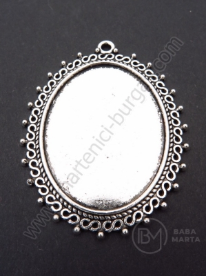 Pandantiv metalic 55x42mm culoare argintie, bază încorporată 40x30mm 1 buc 307450