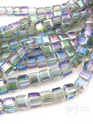 Cub de cristal 7x7mm albastru transparent AB ~97 buc ~68cm 1 șir 342800