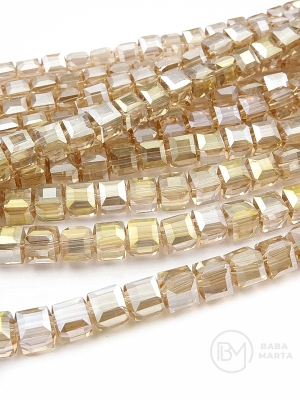 Cub de cristal 7x7mm transparent auriu AB ~98 buc ~70cm 1 șir 342806
