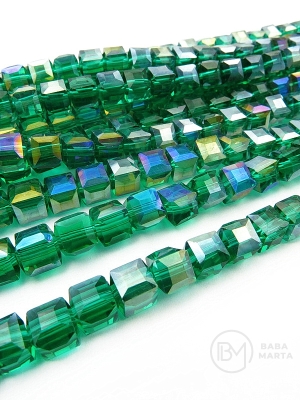 Cub de cristal 7x7mm verde transparent AB ~98 buc ~70cm 1 șir 342809
