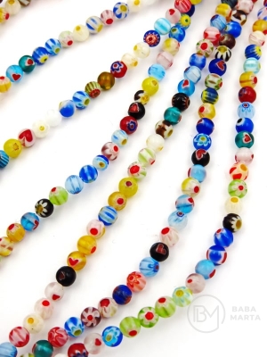 Glob de sticlă Millefiori ~ flori de 4mm ~ 100 buc 343479