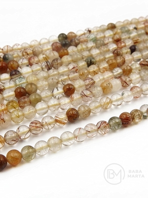 Cuarț rutil natural, bilă de 4mm, 37cm, ~100 bucăți, 1 șir 351131
