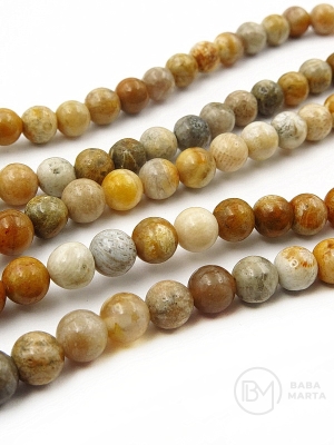Bilă naturală coral fosil 6mm 38cm ~61 bucăți 1 șir 351235