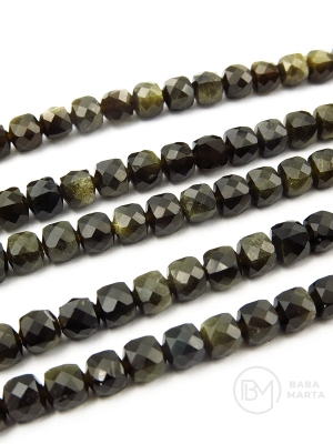 Cub Obsidian cu luciu auriu ~4.5x~4.5mm fațetat 39cm ~88buc 1 șir 351608