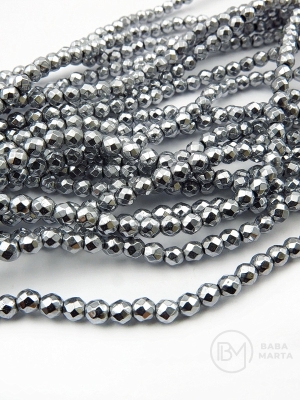 Mărgele fațetate de hematit 4mm, culoare argintie, 40cm ~100 buc., 1 șir 352050