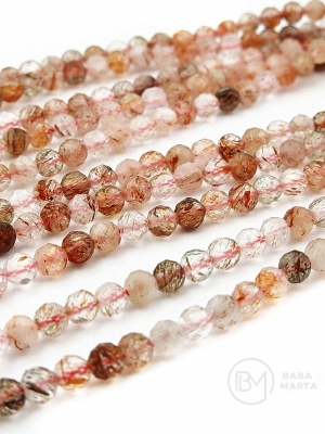 Cuarț rutil ~4.5mm bilă fațetăta 39cm ~90 pieces 1 șir 353362