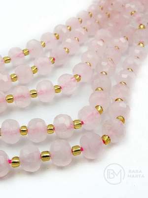 Cuarț roz 8~8.5x6.5~7mm cu mărgele de sticlă 3mm gaură 0.8mm ~45 bucăți 39cm 1 șir 353473