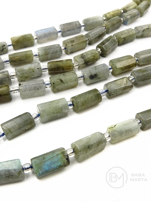 Cilindru de labradorite 8.5~11x5.5~6.5mm cu mărgele de vitella, gaură de 3mm, 1mm, ~15 pieces, 19cm, 1 şir 353482