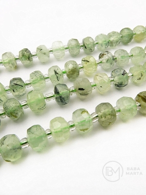 Prehnit natural 7~8x5~7mm cu mărgele de sticlă 3mm ~24 bucăți 19cm 1 șir 353490