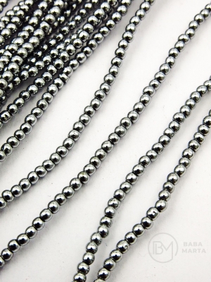 Margele de hematite 2mm, color argintie, gaură 0.5mm, 40cm ~200 buc. 1 șir 353502