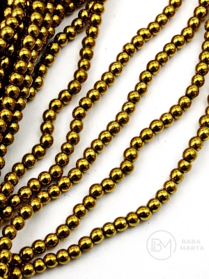 Bilă de hematit 3mm color aurie gaură 0.6mm 40cm ~150 buc 1 brad 353509