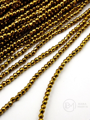 Mărgele fațetate hematite 2mm color aurie gaură 0.6mm 40cm ~200buc 1 șir 353514