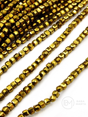 Hematit pătrat, formă pătrată 2.5x2.5mm, culoare aurie, grosime 0.6mm, 40cm ~150 buc. 1 brad 353564