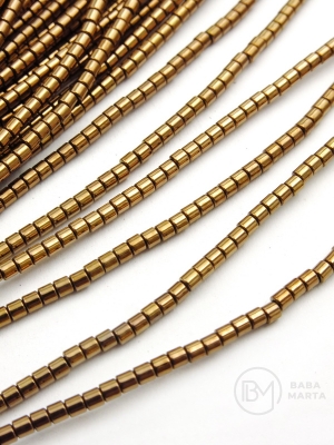 Hematit cilindric 2x2mm culoare bronz gaură 0.6mm 40cm ~200 buc 1 brad 353605