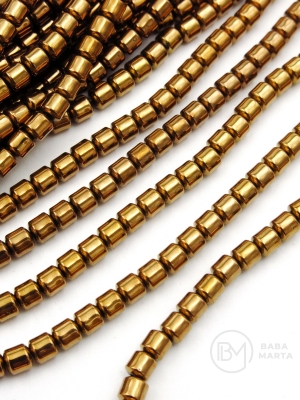 Hematit cilindric 4x4mm culoare bronz gaură 1.2mm 40cm ~100buc 1 brad 353615