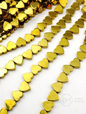 Hematit 6x6x2mm inimă aurie gaură 1mm 40cm ~65buc 1 brad 353659