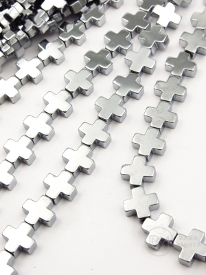 Hematit cruce argintie 8x8x3mm gaură 1.2mm 40cm ~48buc 1 fir 353665