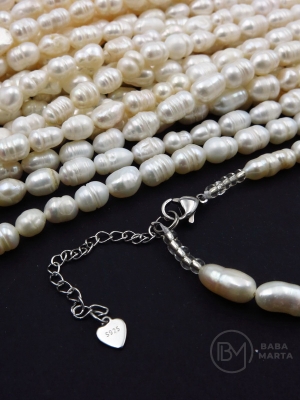 Colier de perle ~9x~6mm oțel natural ~38+5cm ~40buc 1 șir 355115