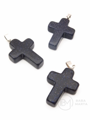 Pandantiv cruce 25x18mm aventurină albastră 355293
