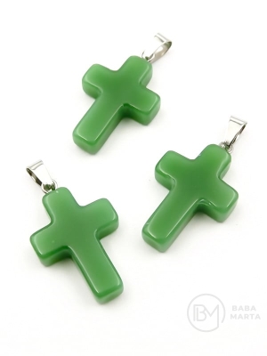 Pandantiv cruce 25x18mm Aventurină verde 355685